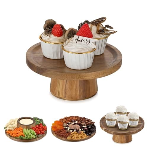 NUPTIO Wood Cake Stand Cupcake Stand: Small Round Cake Display Holder 7.6 Inch Pastry Stands Muffin Snack Platter for Kitchen Wedding Reception Bakery Baby Shower Graduation Dessert Table- 6 Inch Cake