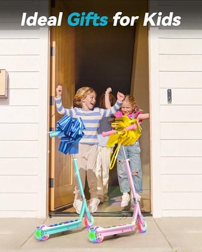 Gyroor KS2 Kids Electric Scooter for Ages 6–12, Safe 5 MPH Beginner E Scooter with Adjustable Handlebar, LED Lights, Rear Brake,Gyan 7