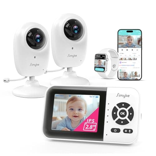 Simyke 1080p Smart AI 2 Camera Video Baby Monitor,WiFi Switch,2.8" inch Display or WiFi Remote Access,Night Vision,1500ft Long Range,2-Way Talk,Sound Alert,Temperature Sensor,Lullabies Feeding Remind