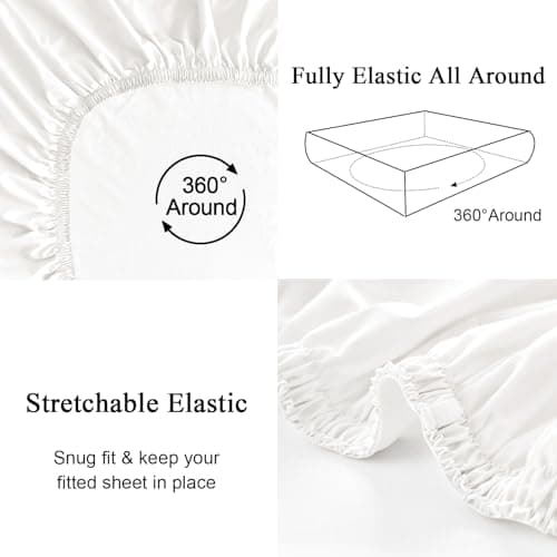 David's Home 100% Washed Cotton Fitted Sheet Twin, Ultra Soft Bottom Sheets with 2.5cm Wider Elastic 16" Deep Pockets, Skin Friendly Breathable Easy Fit not Shrink,39"x 75",White, No Pillowcase 6
