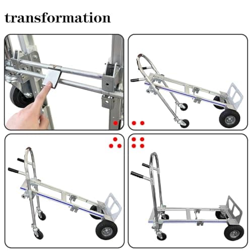3 in 1 Convertible Hand Truck Dolly Cart with Wheels Heavy Duty/with 4 Wheels &Brakes /1000Lbs Load for Furniture/Electrical Appliance/Carton/Warehouse/Office /10 Minutes to Install as Video 7