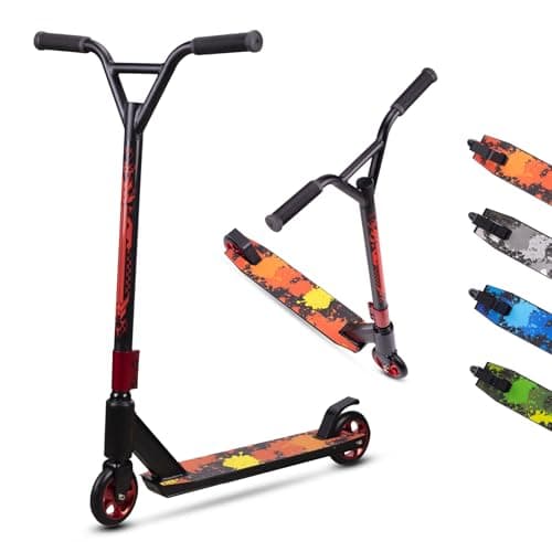 MEE GOO Pro Freestyle Stunt Scooter Trick Scooter Lightweight Alloy Deck with Aluminum Alloy Wheel Frame Bearing Up to 220 LB for Intermediate and Beginner Skate Park ABEC-10 Bearings (Red)