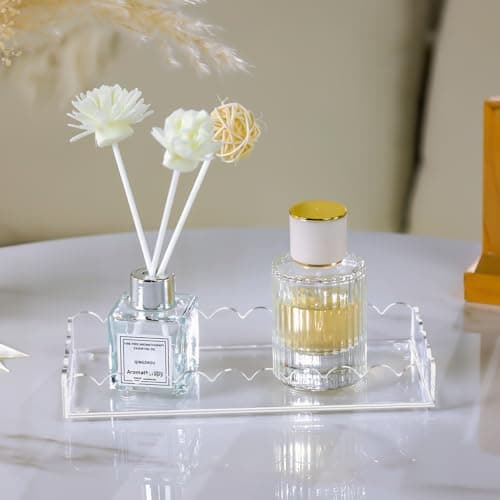 Acrylic Bathroom Vanity Tray 7.9", Soap Dispenser Decorative Scalloped Tray for Bathroom Kitchen Living Room Decor Vanity Perfume 8