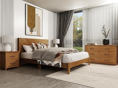 Galano Weiss Wood Platform Queen Bed Frame with Headboard, Fit 60'' x 80'' Mattress Foundation with Wood Slat Support, No Box Spring Needed, 64.2" L x 85.3" W x 40.1" H, Amber Walnut 8