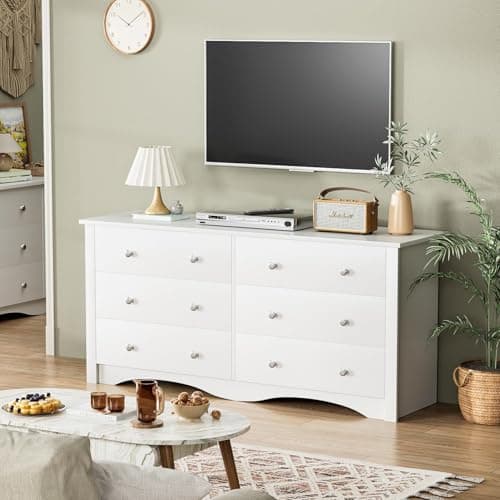 YESHOMY White Wood Dresser with 6 Drawer, Cabinets Dressers Wood Dresser Cabinet, Organizer Drawers for Bedroom, Living, Hallway 5