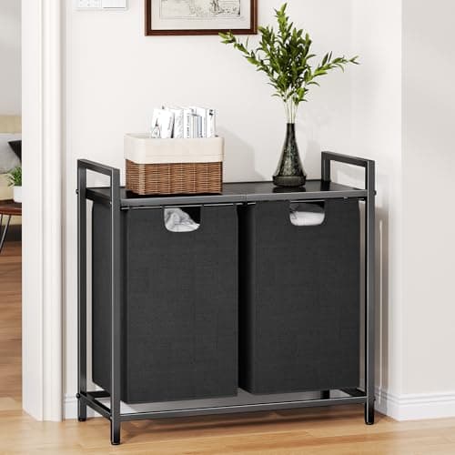 Kitstorack Laundry Basket Organizer, Laundry Hamper with Shelf & 2 Pull-Out Removable Bags, Dirty Clothes Hamper Organizer for Laundry Room Bathroom and Dorm, 2 x 11.8 gallons (44.5L) 9