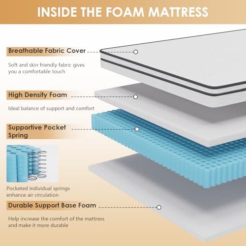PayLessHere | 6 Inch Twin Mattress | Medium Firm Hybrid Mattress | White | with High-Density Foam and Breathable Cover | Pocket Spring Design, Pressure Relief | Bed in a Box, CertiPUR-US Certified 5