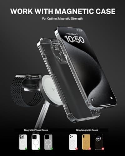 Qi2 3-in-1 Wireless Charging Station, 15W Fast Qi2 Certified Charger, Magnetic Charging Stand for iPhone16/15/14/13 Apple Watch S9 AirPods Multiple Devices with 30W Adapter Included 5