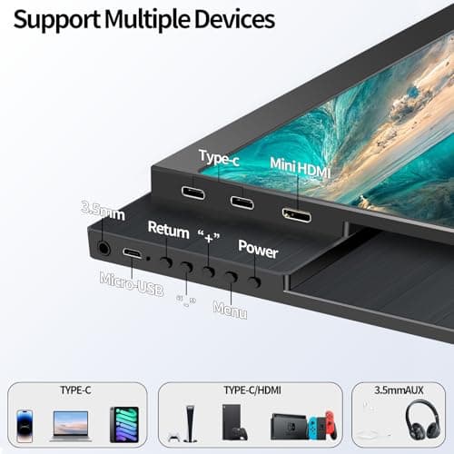 StarXnDa 14''Portable Gaming Monitor 144Hz 2560 * 1600p 2.5K,400Nits 100% sRGB HDR Freesync,Ultra-Slim Travel Monitor for Laptop Plug-Play with USB-C HDMI Magnetic Case 5