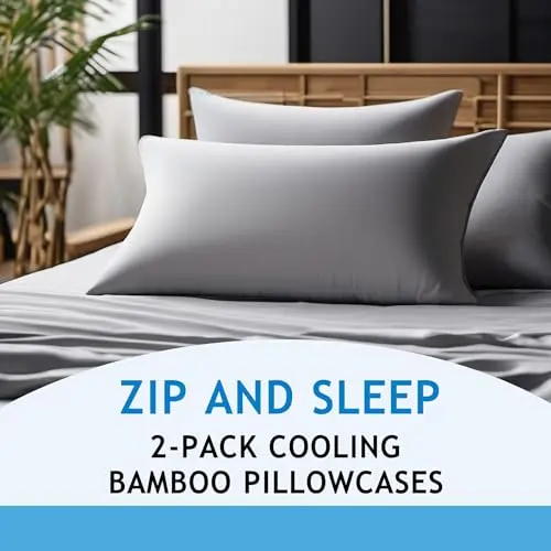 Zippered Pillowcases - King Size 36x20, 100% Viscose Derived from Bamboo, 2 PK, Cream - Cooling Pillow Cases - Silky Pillow Covers for Hot Sleepers, Menopause, Night Sweats - by JoMo 6
