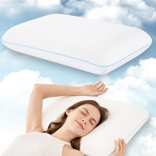 EGOHOME Memory Foam Pillow for Sleeping Standard Size, Medium Soft Bed Pillow with Washable Removable Cover for Back, Stomach, Side Sleepers, White 24" x 16"