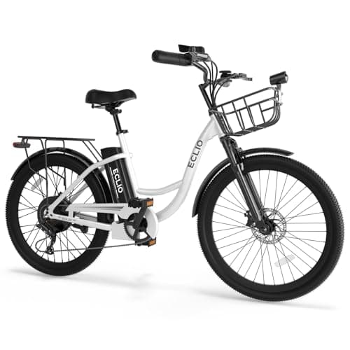 DDC SPORT Electric Bike for Adults, Peak 700W Motor 20MPH, 374.4WH Removable Battery 50Miles, 24'' Step Through City Cruiser Ebike for Commuter, E-Bike with 7-Speed, Front Basket