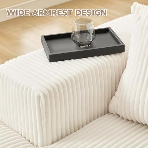 HUATEAN 108” Modular Sectional Sofa, Cloud Sectional Couch with Deep Seat, Modern Modular L-Shape Sofa Couch with Chaise,Upholstered Couches for Living Room Bedroom (Corduroy,Lvory) 6