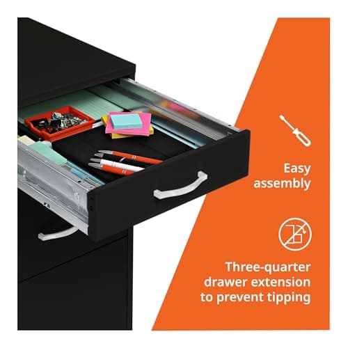 Lorell LYS SOHO Box/File/File 3-Drawer Mobile File Cabinet, Black 7