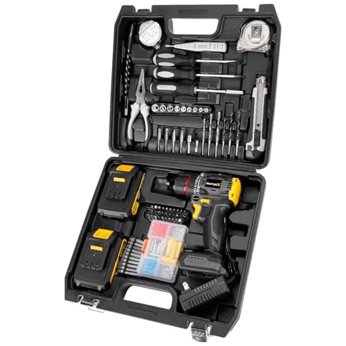 AwxryoX Brushless Compact Drill Tool Set, 60N.m 20V Cordless Drill Tool Box with 2 Battery, 135Pcs Man Household Combo Set with DIY Hand Taladros Kits, 531 In-lb Kit with Drill for Daily Home Repair 8