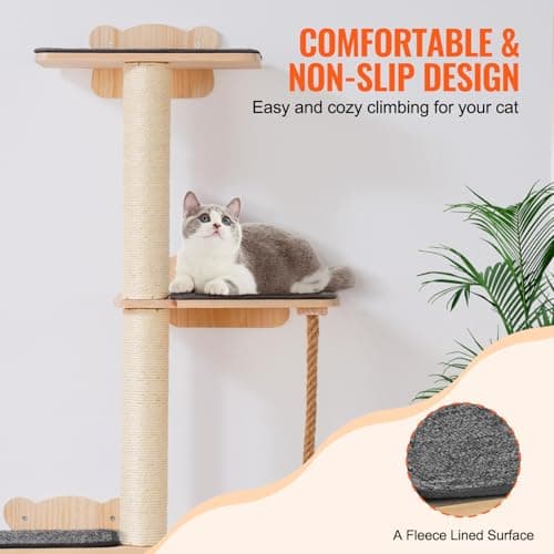 VEVOR 4 Tiers Tall Cat Wall Furniture Set with 4 Jumping Boards, Wall-Mounted Cat Floating Shelf up to 40 lbs, 12 mm Pine Wood Perch for Sleeping, Playing, and Climbing 6