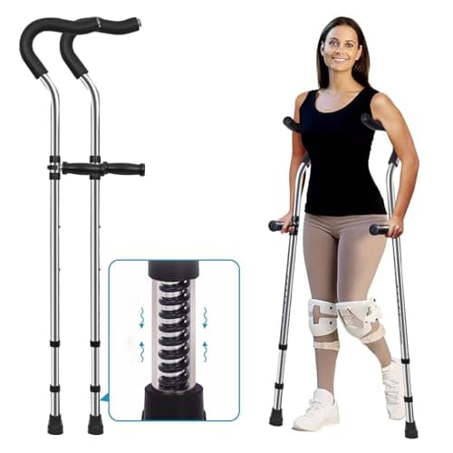 Ergonomic Underarm Crutches (1 Pair),Spring Shock Absorber Universal Crutch,Sturdy Adjustable Folding Crutch,Detachable Portable Pro Crutches for Travel,Fits Users 5'3" to 6'1"，Load Capacity 250 lbs.