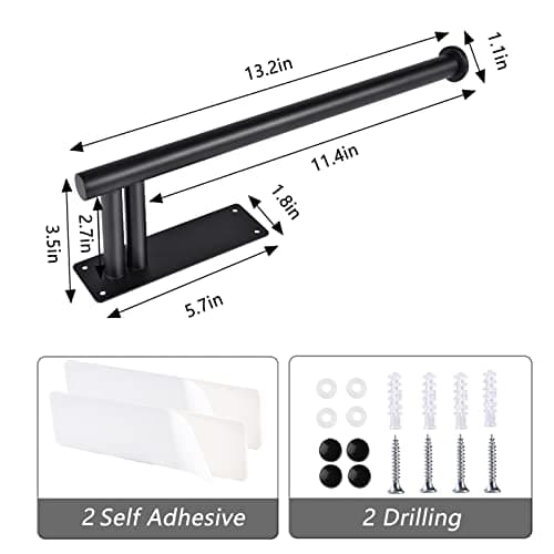 DAZILLO Paper Towel Holder Under Cabinet, Upgraded Version with Two Rods, Stainless Steel Paper Towel Holder Wall Mount, Self Adhesive or Drilling Under Counter Kitchen Towel Holder, Bathroom-Black 5