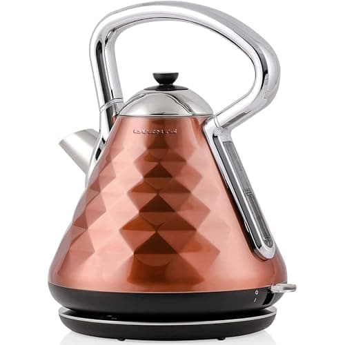 OVENTE Retro Electric Kettle, 1.7L Stainless Steel Tea Kettle, 1500W Fast Heating Hot Water Boiler with LED Indicator Light, Auto Shut-Off & Boil-Dry Protection, BPA-Free Teapot, Copper KS755CO