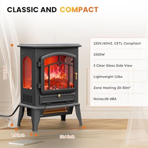 VEXON Electric Fireplace Heater,1000W/1500W Electric Infrared Quartz Fireplace, 22” Freestanding Stove Heater with Realistic Flame, Portable Fireplace, Electric Fireplace Heater for Indoor use 5