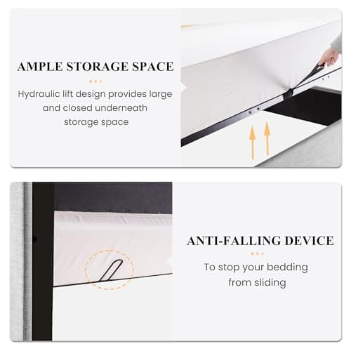 SHA CERLIN Full Size Lift Up Storage Bed/Modern Wingback Headboard/Upholstered Platform Bed Frame/Hydraulic Storage/No Box Spring Needed/Wood Slats Support/Light Grey 5