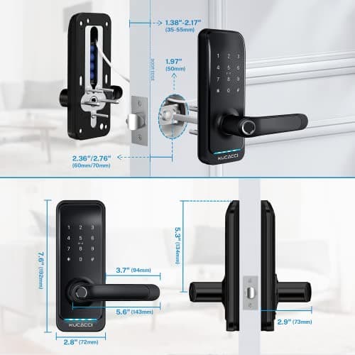 Smart Door Lock with Handle: Kucacci Keyless Entry Digital Door Lock for Front Door - Fingerprint Keypad Smart Dnob - Generate Passcode Remotely - App Control - Easy Installation(Black) 7