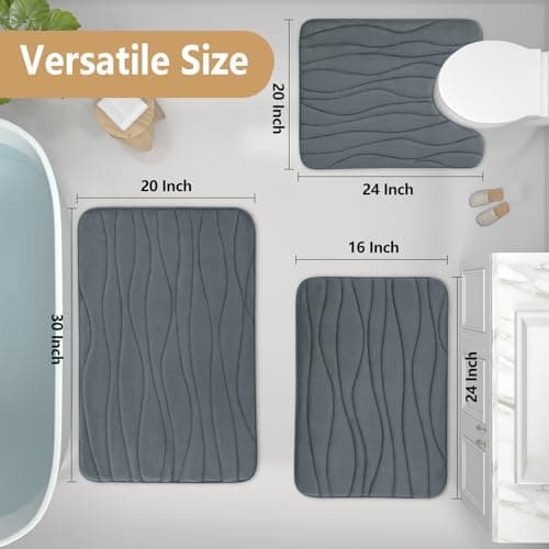 Buganda Memory Foam Bathroom Rug Mat 24x16, Extra Soft and Absorbent Bath Mats, Non-Slip and Machine Washable Bath Rugs for Bathroom Floor,Tub and Shower, Dark Grey 2