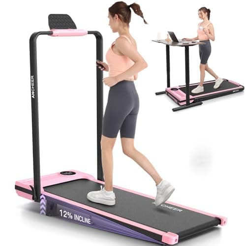 ANCHEER Treadmill with Handle Bar, 3.0 HP Foldable Walking pad with 12% Incline and Handles, 320 lbs Capacity-Portable Under Desk Folding Treadmills for Home Small with Widened Belt/Remote Control