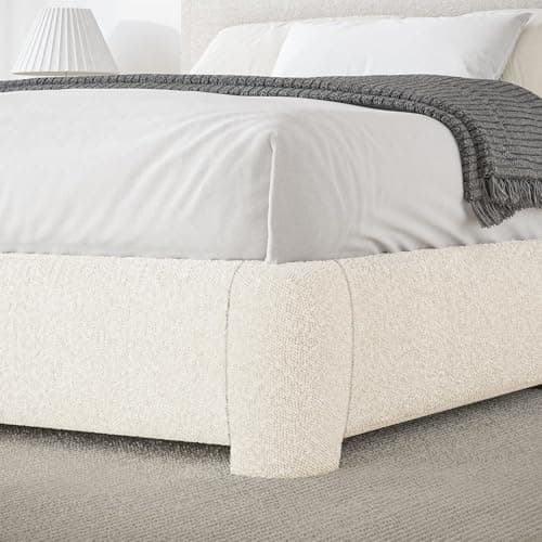BarnFurin Queen Bed Frame with Headboard, Cloud Boucle Upholstered Platform Bed with Wood Slats, Soft Rounded Corners, No Box Spring Required, Non-Slip and Noise-Free, Easy Assembly, Cream 6