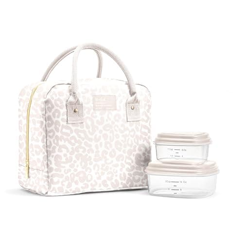 Fit & Fresh Lunch Bag For Women, Insulated Womens Lunch Bag For Work, Leakproof & Stain-Resistant Large Lunch Box For Women With Containers, Zipper Closure Bloomington Lunch Bag, Feline Fine Ivory