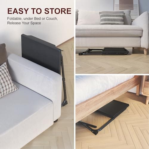 IWDOO TV Tray Table, Adjustable TV Dinner Table for Eating on Couch with Cup Holder, Folding Couch Desk with 6 Height & 3 Tilt Angle Adjustments, Comfortable Laptop Stand for Bed & Sofa, Black 6