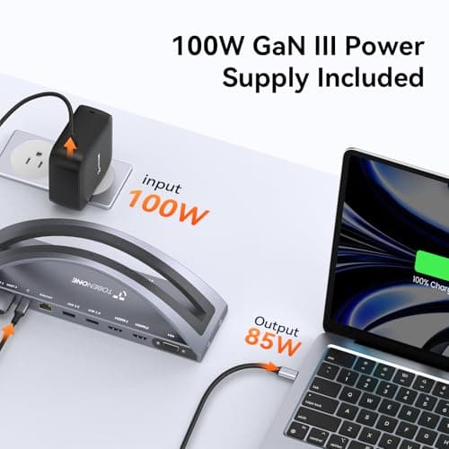 TobenONE MacBook Docking Station Dual 4K Monitor for M1-M5 Pro/Max, 13-in-2 USB C Docking Station with 100W Power Adapter, Laptop Dock Stand with 2 HDMI, VGA, 5 USB, PD 3.0, RJ45, SD/Micro SD, Audio 5
