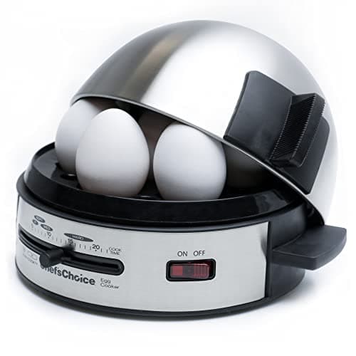 Chef'sChoice Automatic Electric Egg Cooker 7-Egg Capacity with Electronic Timer, Audible Signal & Nonstick Stainless Steel Design Hard-or Soft-Cook 7 or 3 Poached or Scrambled, 350-Watts, Metallic 7