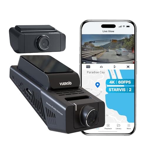 Vueroid S1 4K Infinite 2 Channel Dash Cam Front and Rear Car Camera, 4K, 2.5K Dashcam for Car, STARVIS 2, Night Vision, 24/7 Recording, 5G WiFi GPS, Car Surveillance Camera, Gifts for Men Women