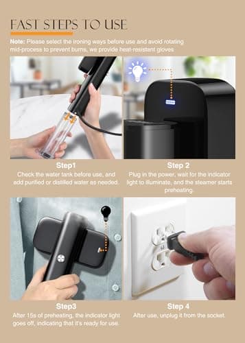 Portable Clothes Steamer, Fast Heat-Up Handheld Garment Steamer with 90ml Tank and Heat-Resistant Glove for Home, Office, and Travel 4