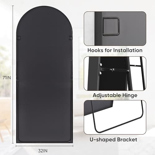 Antok 71" x 32" Full Length Mirror, Floor Mirror Arched Window Decorative Mirror, Metal Framed Decor Farmhouse Floor Mirrors Art Pane Mirrors Wall Decor for Bedroom, Living Room, Entryway Black 6