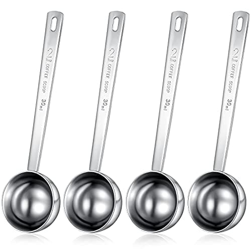 Geiserailie 4 Pcs 2 Tablespoon Scoops with Long Handle, 30 ml Stainless Steel Measuring Spoon for Coffee Milk Fruit Powder, Loose Tea Dry, Spice Jar, Cooking Baking, and Other Dry Goods