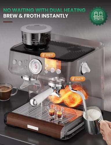 COUPLUX Espresso Machine, 58MM Professional Espresso Machine with Grinder Powerful Milk Frother Steam Wand 15 Bar Espresso Coffee Machine For Home Cappuccino & Latte Machine Stainless Steel 8