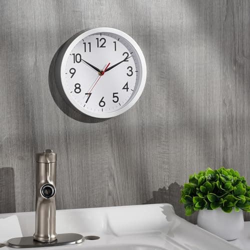 AKCISOT Wall Clock, Modern Small Wall Clocks Battery Operated 8 Inch, Silent Non-Ticking Analog Classic for Office, Home, Bathroom, Kitchen, Bedroom, School(Silver) 6