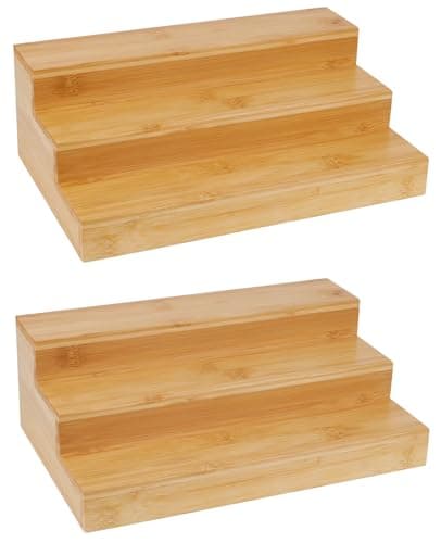 Bambition 2 Pack Bamboo Spice Rack Riser for Cabinet, 3 Tier Spice Stand Organizer for Kitchen Counter 9