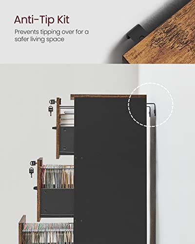 VASAGLE 3-Drawer Vertical File Cabinet, Filing Cabinet for Home Office, Printer Stand, with 3 Lockable Drawers, Adjustable Hanging Rail, for A4 and Letter-Size Files, Rustic Brown and Black UOFC055B01 8