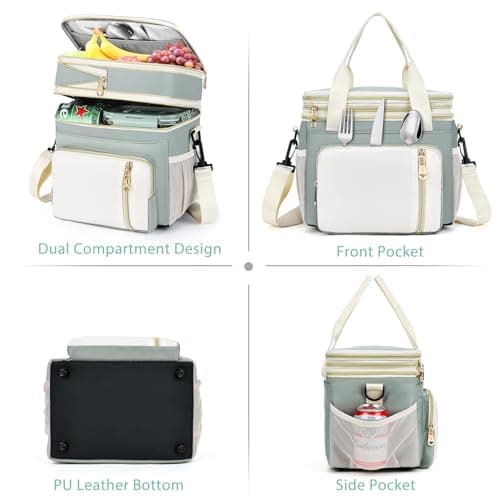 BAGNN Lunch Box & Lunch Bag for Women Men, Large Insulated Adult Lunch Box Leakproof Lunchbox Cooler Bag for Work Picnic Beach,16L, Olive Green & White 8