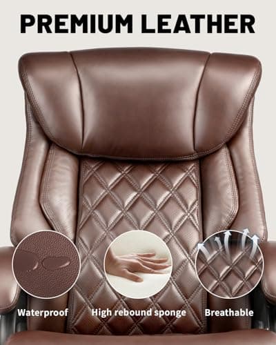 800lbs Executive Chairs, Executive Office Chairs for Big and Tall with Adjustable Lumbar Support, Office Chair for Heavy People, Leather Desk Chairs with Quiet Rubber Wheel and Extra Wide seat 5