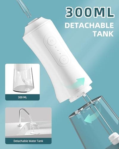 Water Flosser, Water Dental Flosser Pick for Teeth, 300ML IPX7 Waterproof Oral Irrigator, 3 Modes 4 Replaceable Jet Tips, Professional Flossing Cleaning Picks for Home Travel Gums (White) 6