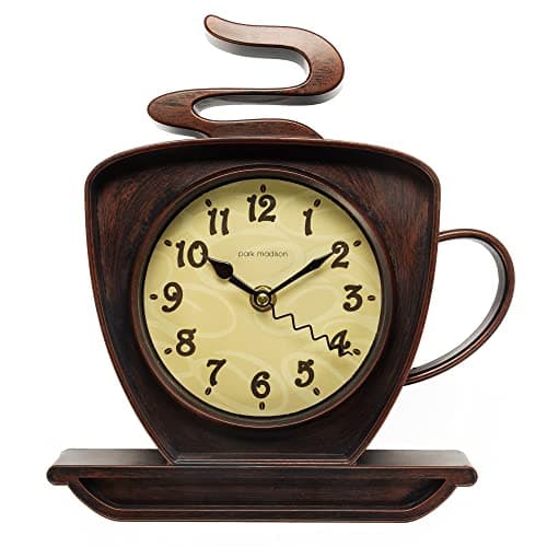 Park Madison Coffee Cappuccino Cup 10 Inch Quality Quartz Battery Operated 3-D Easy to Read Home/Office/Kitchen/Classroom/School Clock Classic Movement