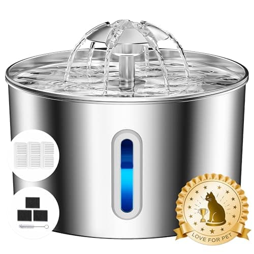 Cat Water Fountain Stainless Steel - 74oz/2.2L Pet Gift Dog Water Dispenser Automatic Silent Cats Dispenser for Drinking Indoor Metal Kitty Spout Fountains with 3 Filters & 3 Sponges Cat Dogs Gifts