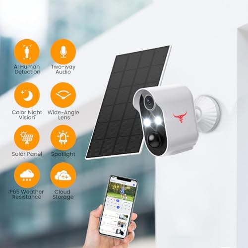 SJCODE 1080P Security Camera Wireless Outdoor with Solar Panel for Home Security, Color Night Vision, PIR Motion Detection, Cloud Storage, Live View Bullet Surveillance Cam (2 Spotlights) 6