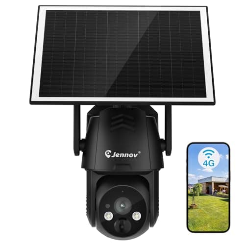 Jennov 4G LTE Cellular Solar Security Camera Wireless Outdoor, No WiFi Need Camera Home Security, 2K Color Night Vision, 360° PTZ, PIR Motion Detection, 2-Way Talk, IP65 Waterproof, Built-in SIM Card