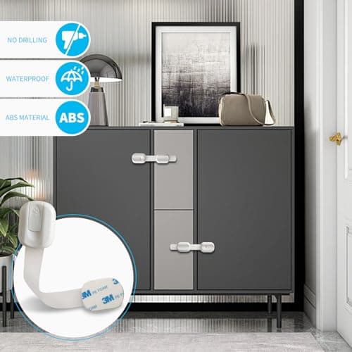 Child Safety Cabinet Locks, 8-Pack, Easy Install with 3M Adhesive, No Screws or Drilling, Multi-Purpose Latches for Cabinets, Drawers, Doors, Kitchen, Ovens, Toilets 6