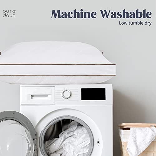 puredown® Goose Feathers and Down Pillow for Sleeping Hotel Collection Bed Pillows, Gusseted, Standard/Queen, Set of 2 7